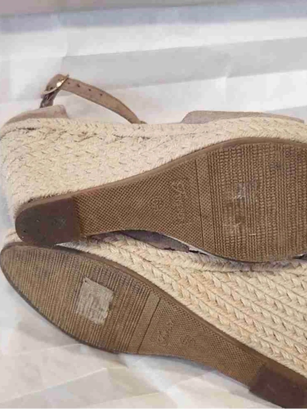 Women’s Taupe Suede Wedge Sandals with Ankle Strap